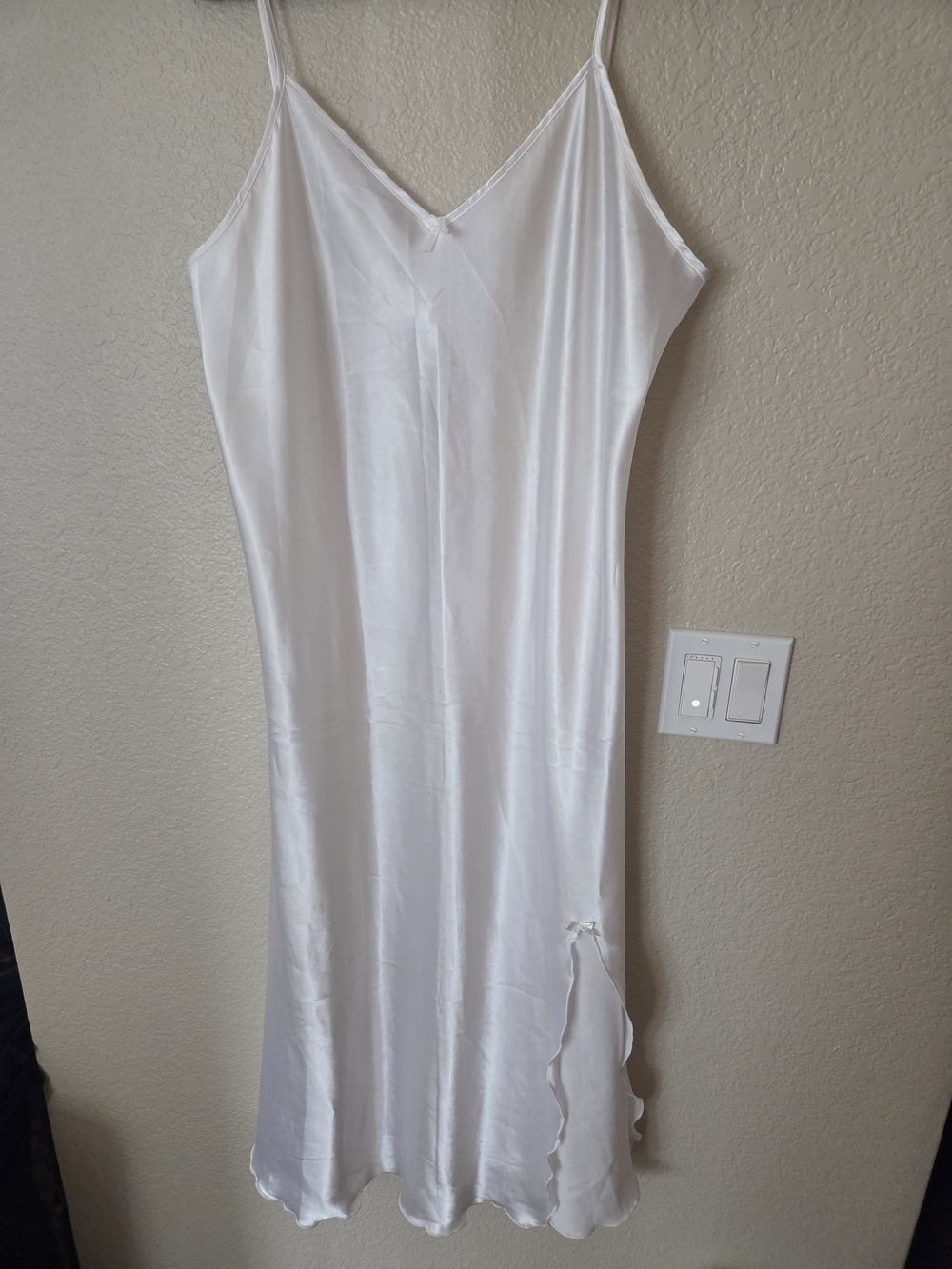Ayala White Satin Slip Chemise with V-Neck